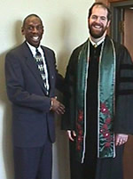 Author Geoffrey Canada with Rev. Marsh before Canada's guest sermon.